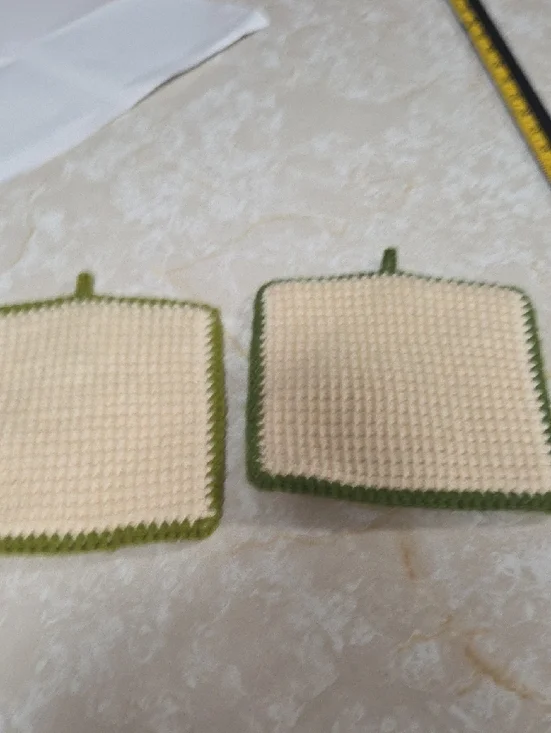 Handmade Crocheted Fruit Potholders - Strawberry & Apple - Cream and Green - Picture 6 of 11